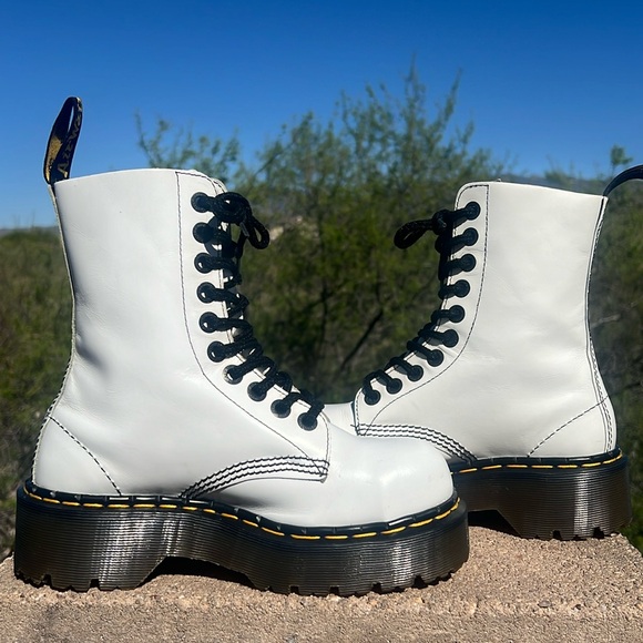 🏴󠁧󠁢󠁥󠁮󠁧󠁿 Steel Toe MIE Dr. Martens 10 Eye White Retro Platform Boots UK 4 - Picture 7 of 17